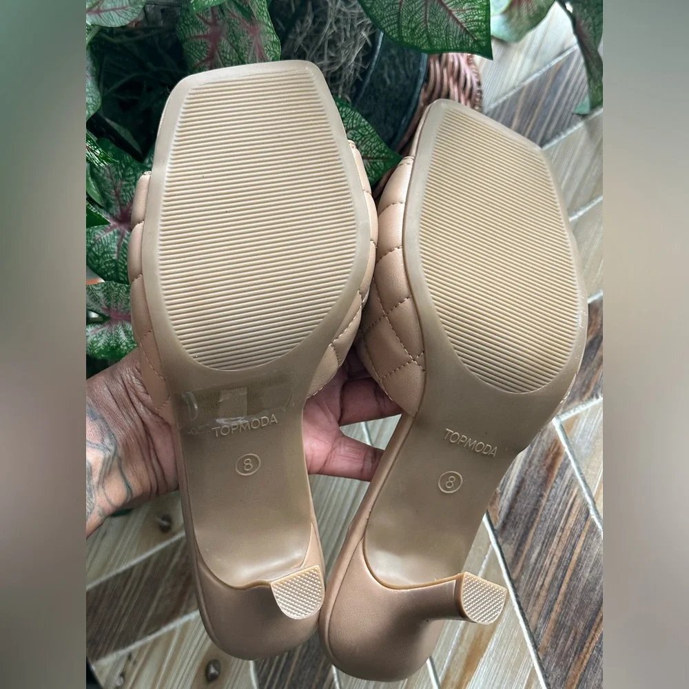 NEW‼️ Beige Quilted Slide-In Heels - Picture 7 of 7
